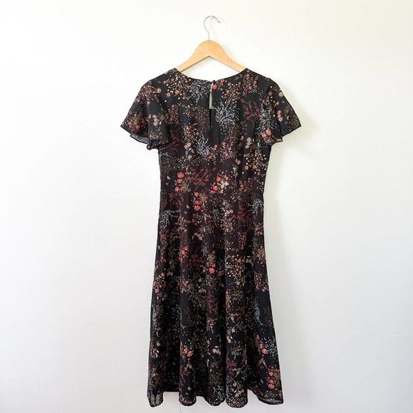 Modcloth Beaded Embellished Sequin Black Floral Midi Dress Size Medium A Line - Picture 7 of 10